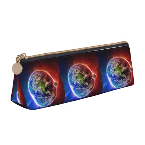 ENGhjes Federmäppchen mit Weltraumplaneten-Motiv, Leder, niedliches Federmäppchen mit Reißverschluss, Schreibwaren-Tasche für Jungen und Mädchen, Geschenk zum Schulanfang, weiß, Einheitsgröße von ENGhjes
