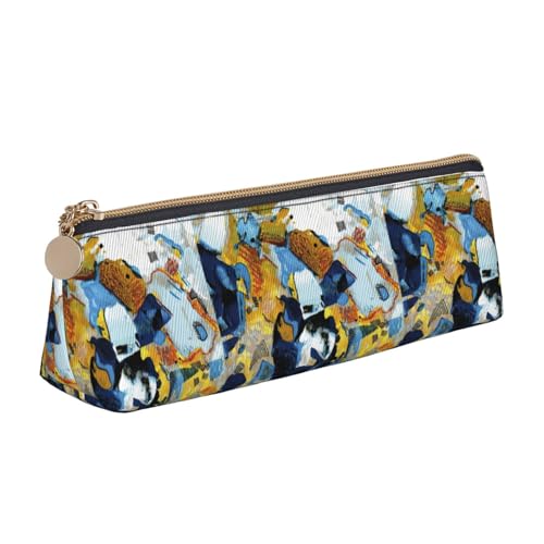 ENGhjes Federmäppchen mit abstraktem Druck, Leder, niedliches Federmäppchen mit Reißverschluss, Schreibwaren-Tasche für Jungen und Mädchen, Geschenk zum Schulanfang, weiß, Einheitsgröße von ENGhjes