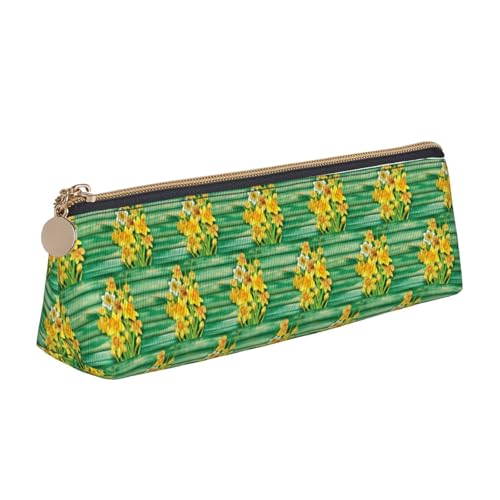ENGhjes Gelbe Narzissen Blumen Druck Leder Federmäppchen Niedlich Reißverschluss Federmäppchen Schreibwaren Tasche für Jungen Mädchen Schulanfang Geschenke, weiß, Einheitsgröße, Kosmetiktasche von ENGhjes