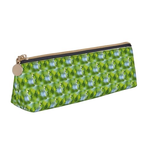 ENGhjes Hd Green Nature Printing Leather Pencil Case Cute Zipper Pencil Pouch Stationery Bag for Boys Girls Back to School Gifts, weiß, Einheitsgröße, Kosmetiktasche von ENGhjes