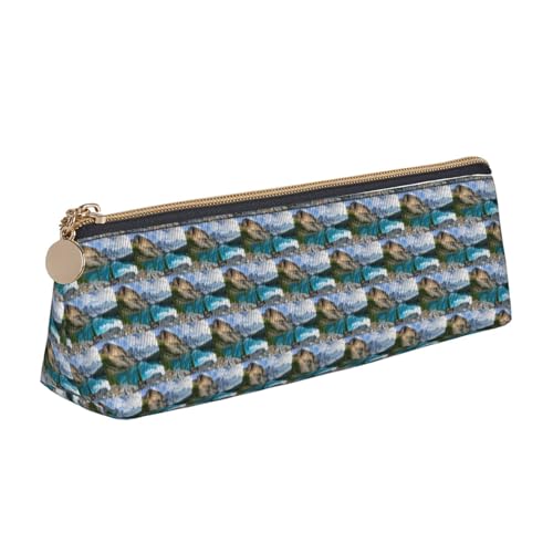 ENGhjes Rocky Mountains bedrucktes Leder-Federmäppchen mit niedlichem Reißverschluss, Federmäppchen für Jungen und Mädchen, Geschenk zum Schulanfang, weiß, Einheitsgröße, Kosmetiktasche von ENGhjes