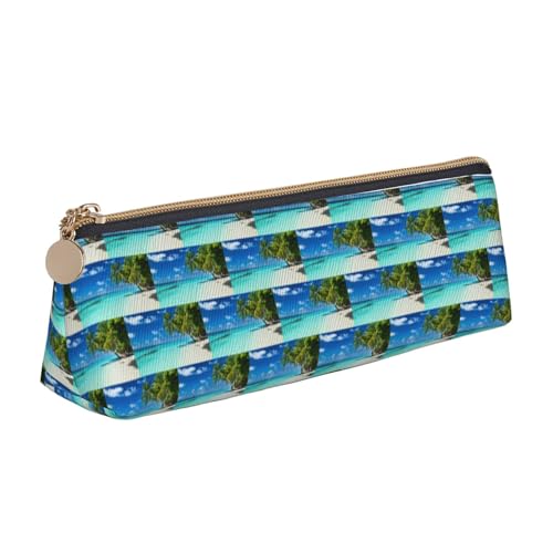 ENGhjes Romantisches Federmäppchen aus Leder mit Stranddruck, niedliches Federmäppchen mit Reißverschluss, Schreibwaren-Tasche für Jungen und Mädchen, Geschenk zum Schulanfang, weiß, Einheitsgröße von ENGhjes