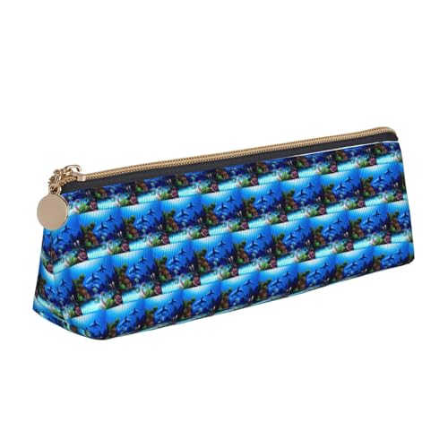 ENGhjes Schönes Federmäppchen aus Leder mit Delfinen, Korallendruck, niedliches Federmäppchen mit Reißverschluss, Schreibwaren-Tasche für Jungen und Mädchen, Geschenk zum Schulanfang, weiß von ENGhjes