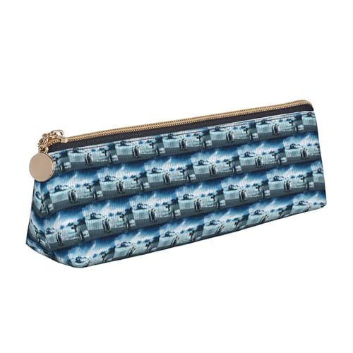 Federmäppchen aus Leder mit niedlichem Pinguin-Motiv, bedruckt, niedliches Federmäppchen mit Reißverschluss, Schreibwaren-Tasche für Jungen und Mädchen, Geschenk zum Schulanfang, weiß, Einheitsgröße von ENGhjes