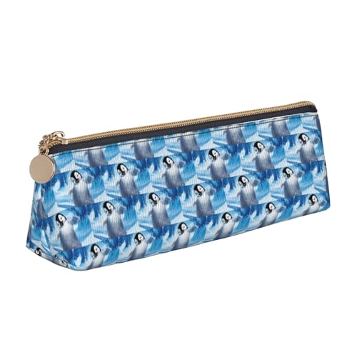 Federmäppchen aus Leder mit niedlichem Pinguin-Motiv, bedruckt, niedliches Federmäppchen mit Reißverschluss, Schreibwaren-Tasche für Jungen und Mädchen, Geschenk zum Schulanfang, weiß, Einheitsgröße von ENGhjes