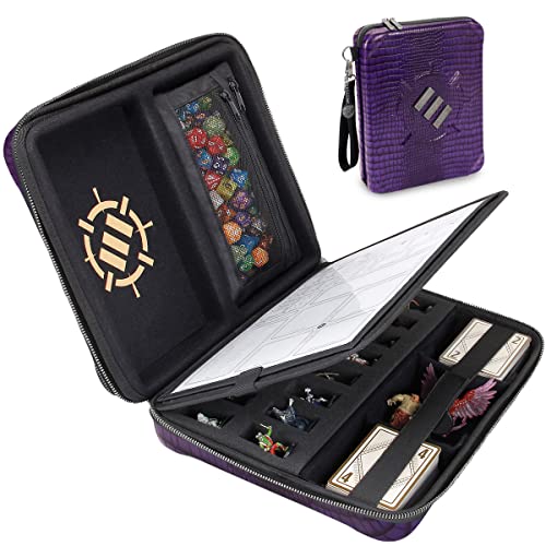 ENHANCE RPG-Organizer-Etui, Sammleredition – DND-Ordner mit integriertem Charakterbogenhalter, Würfelrollbereich, herausnehmbarer Stifttasche, Miniatur-Schaumstoffablage (Drachen Lila) von ENHANCE
