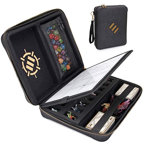 ENHANCE RPG-Organizer-Etui – DND-Ordner mit integriertem Charakterbogenhalter, Würfelrollbereich, herausnehmbarer Stifttasche, Miniatur-Schaumstoffablage (Schwarz) von ENHANCE