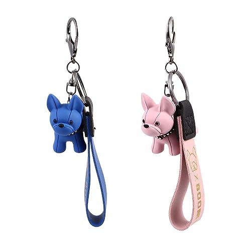 Französischer Bulldoggen Schlüsselanhänger, Niedlicher Bulldoggen Schlüsselring, Ideal für Damen, EIN Geschenk für Hundeliebhaber, Accessoire für Taschen, 2 Stücke (Blau Rosa) von ENHOT