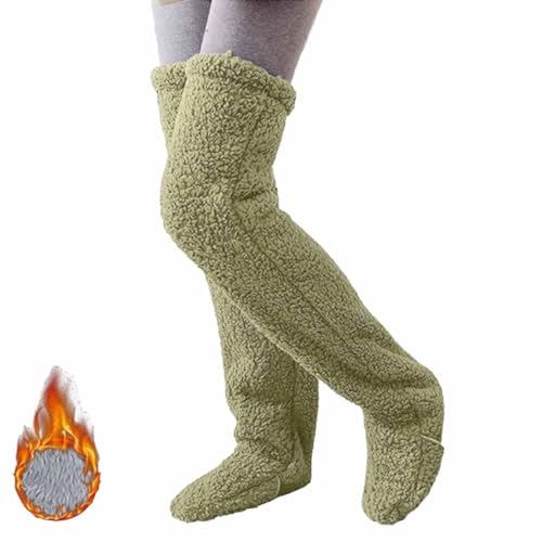 Overknee Hohe Fuzzy Socken,PlüSch Slipper StrüMpfe,Pelzige Hohe Lange BeinwäRmer,Pelzige BeinwäRmer,Winter BeinwäRmer StrüMpfe,Dicke Langbeinige Schlafsocken für zu Hause Wohnzimmer,BüRo (Green) von ENILSA