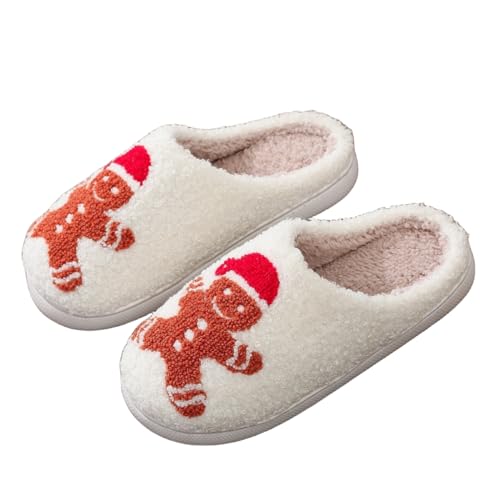 ENIXWH Grinch Hausschuhe Weihnachten Glückliche Hausschuhe Lustige Plüsch Winter Flauschige Slippers (Gingerbread Man, Erwachsene, 44, Numerisch (von/bis), EU Schuhgrößensystem, 45, M) von ENIXWH