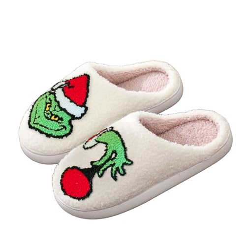 ENIXWH Grinch Hausschuhe Weihnachten Glückliche Hausschuhe Lustige Plüsch Winter Flauschige Slippers (Grinch B, Erwachsene, 36, Numerisch (von/bis), EU Schuhgrößensystem, 37, M) von ENIXWH