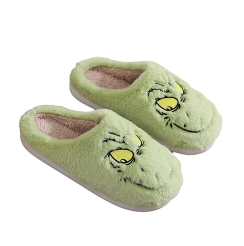 ENIXWH Grinch Hausschuhe Weihnachten Glückliche Hausschuhe für Damen Herren Lustige Plüsch Winter Warme Flauschige Slippers (B, Erwachsene, Damen, 43, Numerisch (von/bis), EU Schuhgrößensystem, 44, M) von ENIXWH