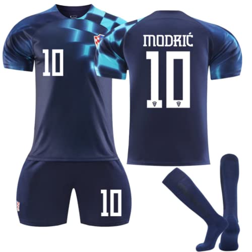 ENIXWH Kinder Fußball Trikot Kroatien Auswarts Modric Trikotset Komm mit Shorts Fußballfans für Jungen Erwachsener (2XL) von ENIXWH