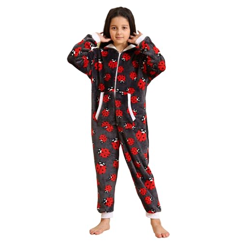 ENJMEIAO Kinder Einteiler Pyjama Süßer Aufdruck Weihnachten Weich Warm Flanell mit Kapuze Jungen und Mädchen Onesie Schlafanzug Bequemer Nachtwäsche Schlafoverall 4# 140 von ENJMEIAO