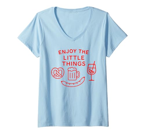 Damen Enjoy The Little Things Oktoberfest Spritz Bier Wurst Brezel T-Shirt mit V-Ausschnitt Damen Enjoy The Little Things Oktoberfest Spritz Bier Wurst Brezel T-Shirt mit V-Ausschnitt von ENJOY THE LITTLE THINGS X BIER WÜRSTL BREZN SPRITZ