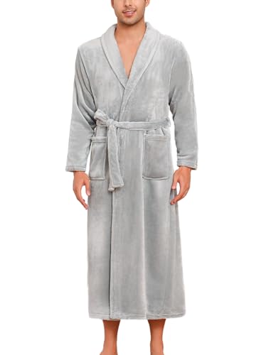 ENJOYNIGHT Bademantel Herren Flauschig Fleece Morgenmantel Kuschelweich Saunamantel Nachtwäsche (Large,Grau) von ENJOYNIGHT