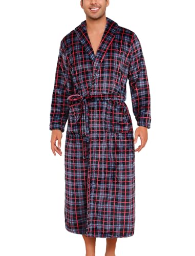 ENJOYNIGHT Bademantel Herren Flauschig Fleece Morgenmantel Kuschelweich Saunamantel Nachtwäsche (X-Large,Schwarz+Blau) von ENJOYNIGHT