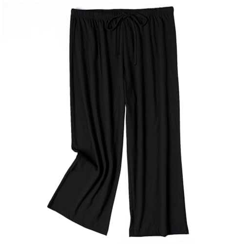 ENJOYNIGHT Damen Schlafanzughose 3/4 Lang Pyjamahose Baumwolle Nachtwäsche Schlafhose mit Kordelzug (Large,Einfarbig Schwarz) von ENJOYNIGHT