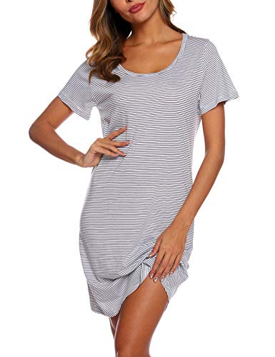 ENJOYNIGHT Nachthemd Damen Kurzarm Baumwolle Schlafshirt Sommer Sleepshirt Kurz Nachtwäsche Nachtkleid Weiche Schlafhemd (3X-Large,Linie) von ENJOYNIGHT