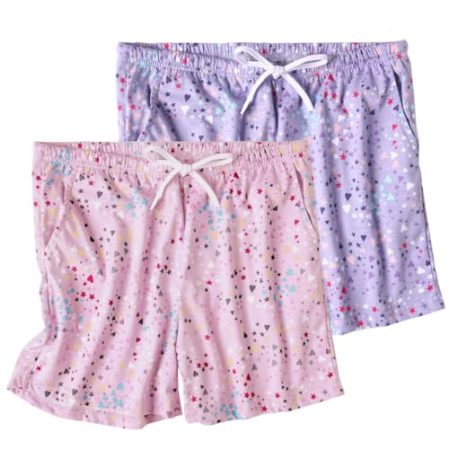 ENJOYNIGHT Pyjamahose Damen Kurz Schlafanzughose Baumwolle Schlafhose Sommer Schlafshorts mit Taschen und Kordelzug (X-Large,Lila+Rosa) von ENJOYNIGHT