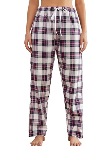 ENJOYNIGHT Schlafanzughose Damen Lang Flanell Pyjamahose Karierte Schlafhose Winter Weich Nachtwäsche Freizeithose mit Kordelzug (X-Large,Lila Kariert) von ENJOYNIGHT