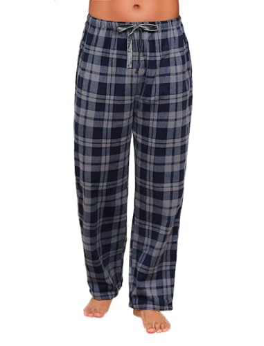 ENJOYNIGHT Schlafanzughose Herren Lang Baumwolle Flanell Pyjamahose Karierte Schlafhose Loungewear Freizeithose (Large,Hellblau) von ENJOYNIGHT