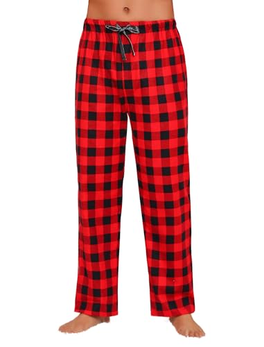ENJOYNIGHT Schlafanzughose Herren Lang Baumwolle Flanell Pyjamahose Karierte Schlafhose Loungewear Freizeithose ((Medium,Rot Kariert) von ENJOYNIGHT