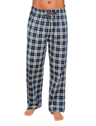 ENJOYNIGHT Schlafanzughose Herren Lang Baumwolle Flanell Pyjamahose Karierte Schlafhose Loungewear Freizeithose (X-Large,Schwarz+Grün) von ENJOYNIGHT