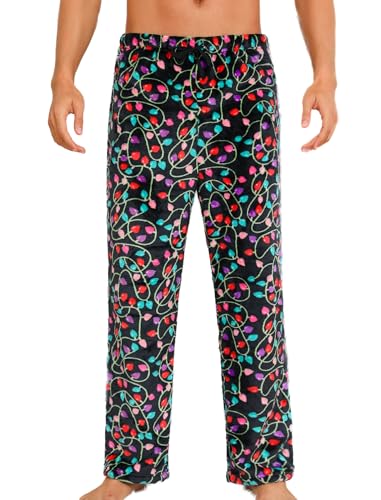ENJOYNIGHT Schlafanzughose Herren Lang Fleece Pyjamahose Plüsch Freizeithose Warm Haushose mit Kordelzug (X-Large,Licht) von ENJOYNIGHT