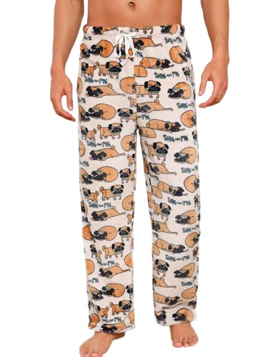 ENJOYNIGHT Schlafanzughose Herren Lang Fleece Pyjamahose Plüsch Freizeithose Warm Haushose mit Kordelzug (XX-Large,Hund) von ENJOYNIGHT