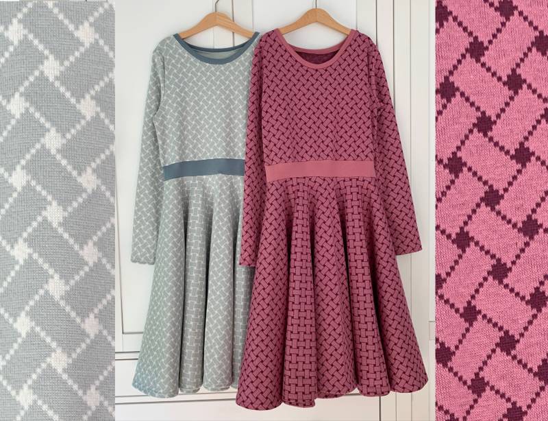 Bio Drehkleid Kleid Mit Tellerrock Aus Biojacquard in Beere, Grau Oder Rosenholz, Langarm von ENJOhandmade