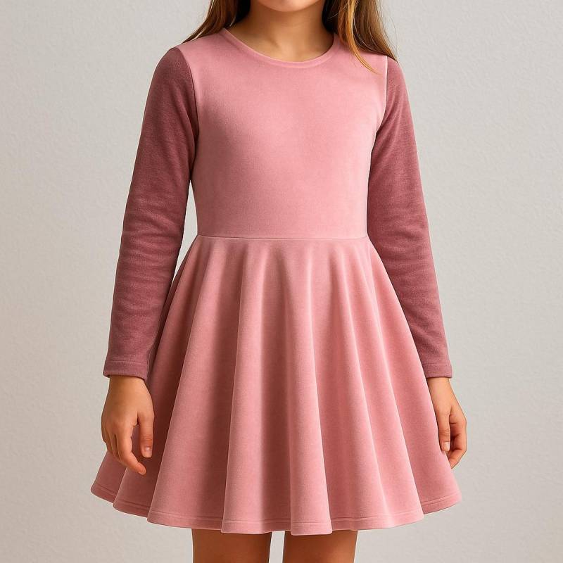 Bio Drehkleid Kleid Mit Tellerrock | Langarm Aus Nicki Altrosa, Hellaltrosa, Rot Oder Blau Ohne Polyester Passe von ENJOhandmade