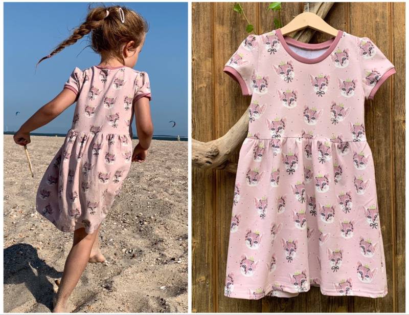 Bio Kleid Katzen Mit Puffärmeln Und Gekräuseltem Rock, Aus Biojersey von ENJOhandmade