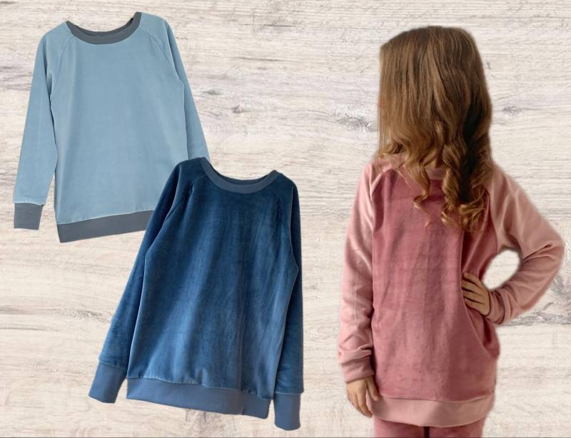 Bio Pullover Aus Nicki Nicky Langarm Mit Hellblau Oder Dunkelblau, Altrosa Hellaltrosa von ENJOhandmade