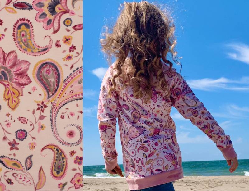Bio Pullover Aus Sommersweat | French Terry Langarm Mit Paisley Muster in Rosa von ENJOhandmade