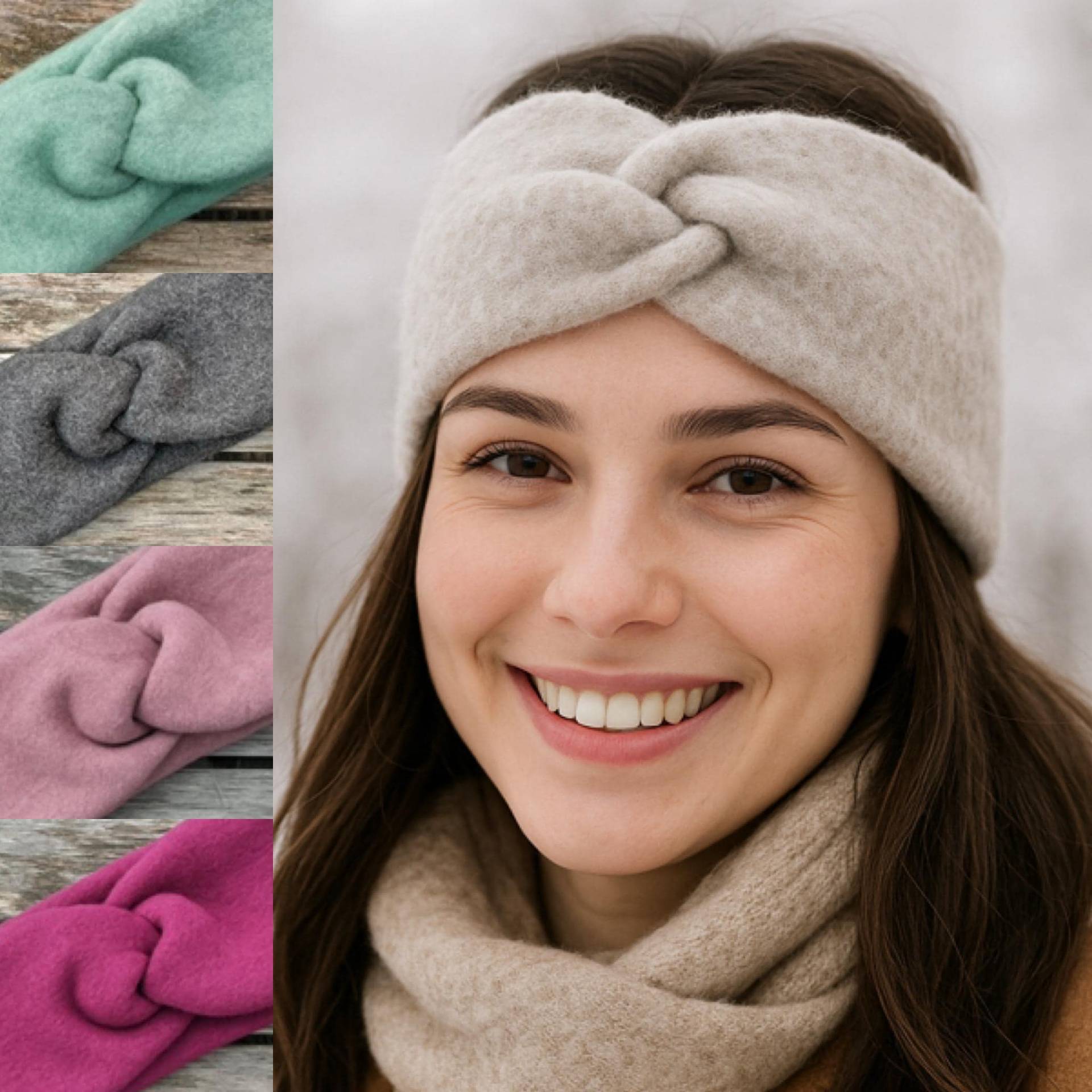 Bio Stirnband Bandeau Aus Wollfleece 100% Wolle | Biomerinowolle, Mint, Sand, Grau, Beere, Blau, Altrosa, Mit Twist von ENJOhandmade