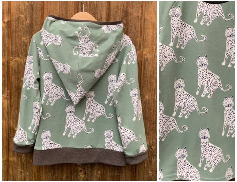 Bio Sweatjacke Dünn Mit Zwergenkapuze Aus Biojersey Schneeleopard von ENJOhandmade