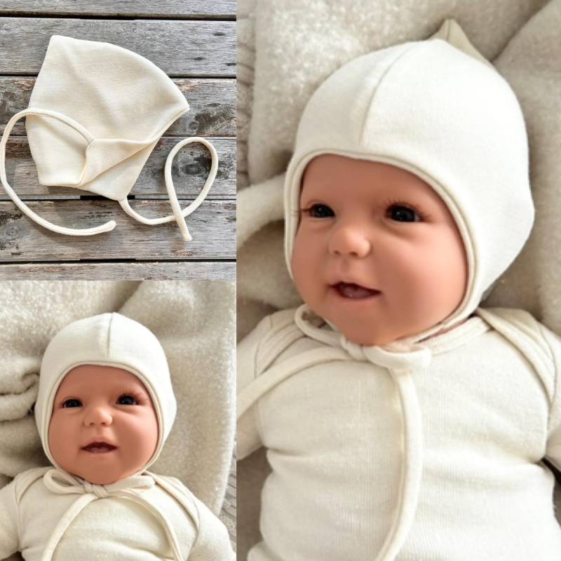 Bio Wolle-Seide Mütze Zwergenmütze Oder Rund, Mit Bändern, Wollweiß, Bindemütze von ENJOhandmade