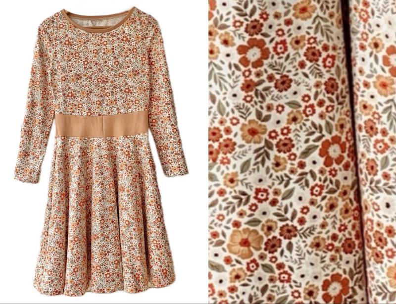 Damen Kleid Drehkleid Langarm, Mit Blumen, Zimt, Camel, Mauve, Altrosa von ENJOhandmade