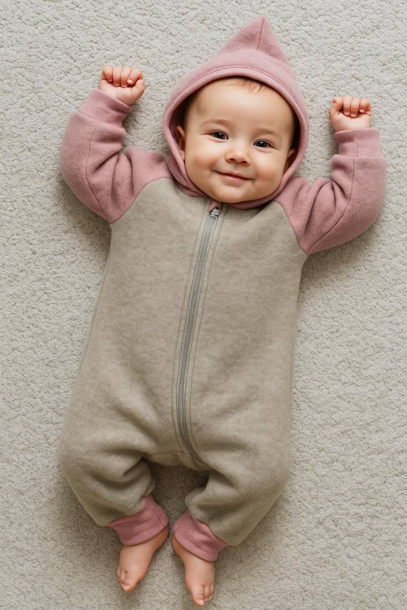 Kuscheliger Wolloverall Aus Wollfleece 100% Wolle | Merinowolle, Mit Reißverschluss, Zwergenkapuze, Wollbündchen, Verschiedene Farben von ENJOhandmade