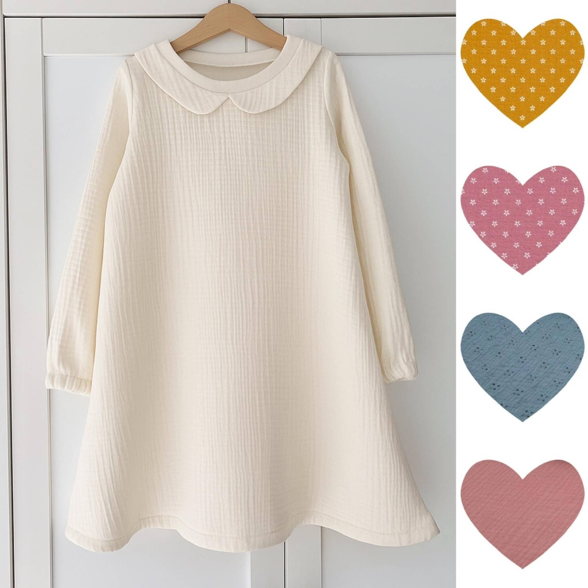 Musselin Kleid Oder Tunika Mit Bubikragen Langarm in Verschiedenen Farben von ENJOhandmade