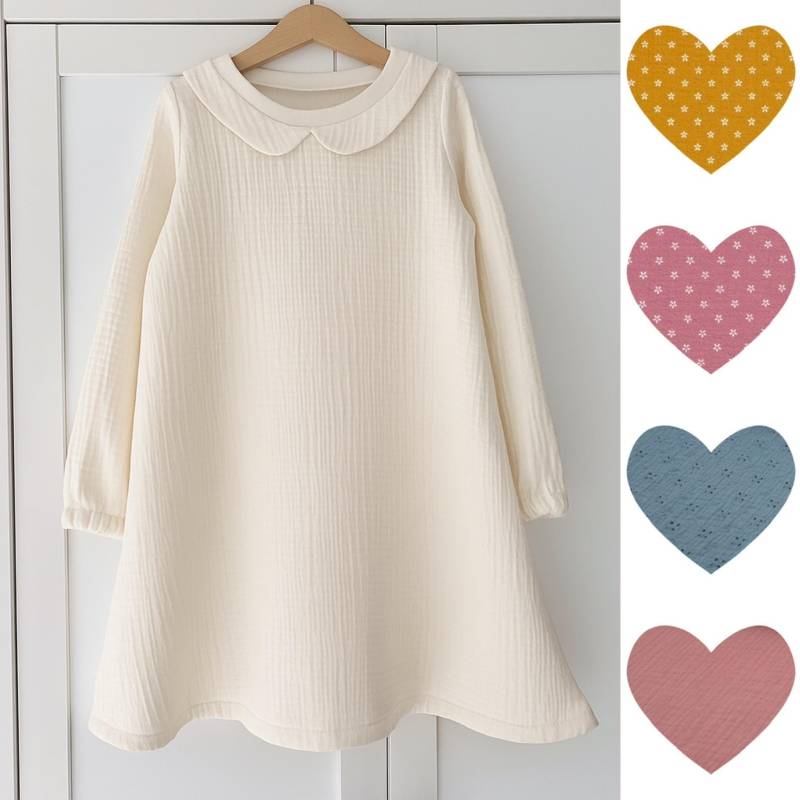 Musselin Kleid Oder Tunika Mit Bubikragen Langarm in Verschiedenen Farben von ENJOhandmade