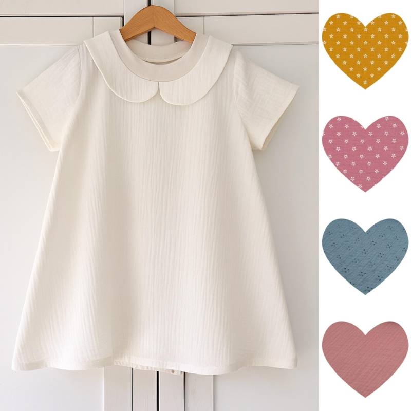 Musselin Tunika Mit Bubikragen Kurzarm in Verschiedenen Farben von ENJOhandmade