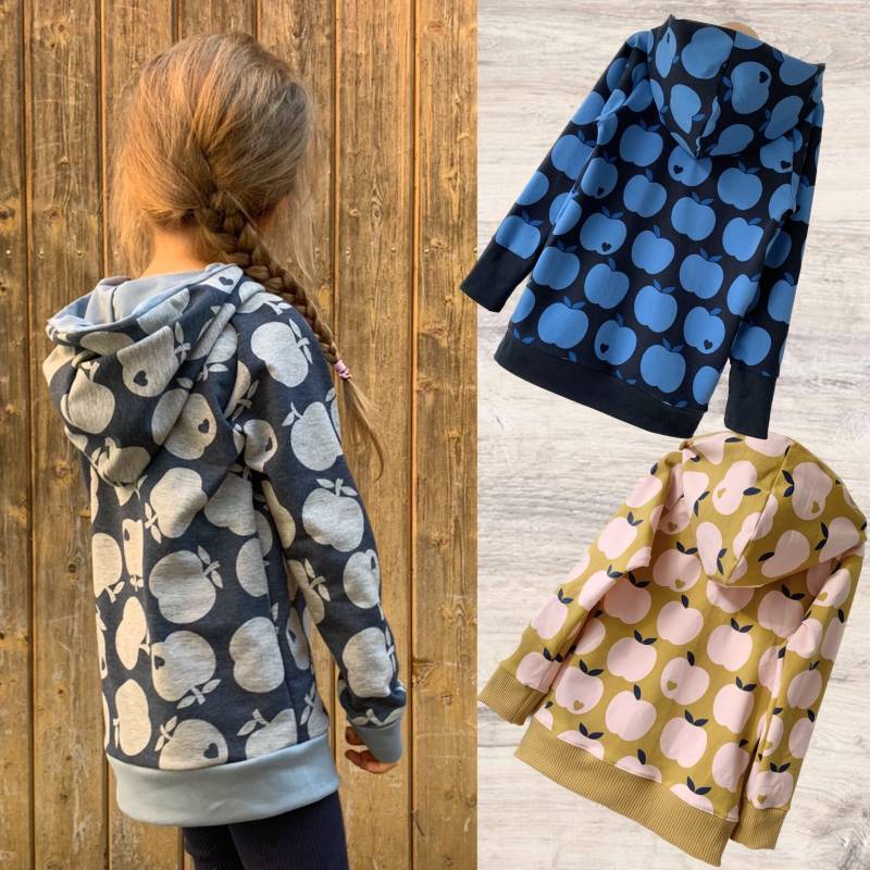 Sweatpullover Kapuzenpullover Hoodie Apfel Retro, Grau, Blau, Ocker Und Rosa von ENJOhandmade