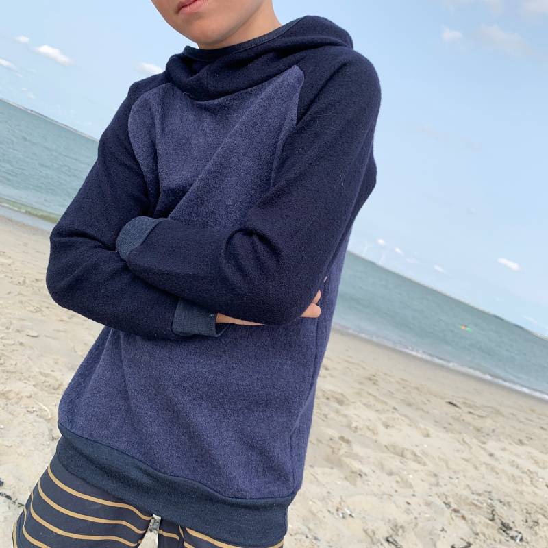 Walkhoodie Kapuzenpullover Zweifarbig Aus Wollwalk 100% Wolle | Merinowolle Merinowalk Mit Wolle-Seide-Bündchen von ENJOhandmade