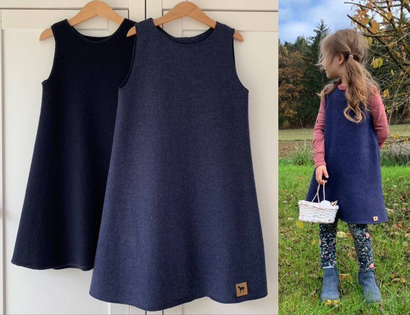 Wollkleid Walkkleid 100% Wolle | Merinowolle Merinowalk Ärmellos Jeansblau, Marineblau, Hellgrau, Curry von ENJOhandmade