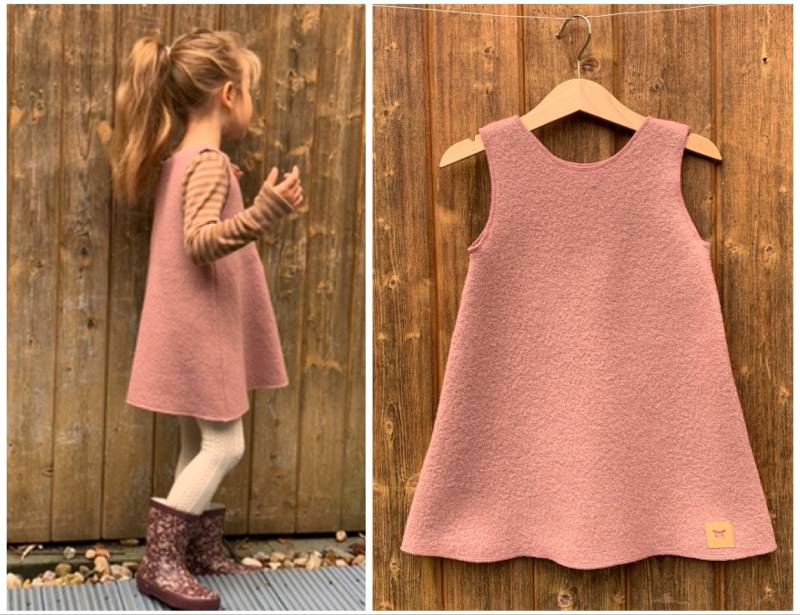 Wollkleid Walkkleid 100% Wolle | Schurwolle Ärmellos Staubrosa Magenta von ENJOhandmade