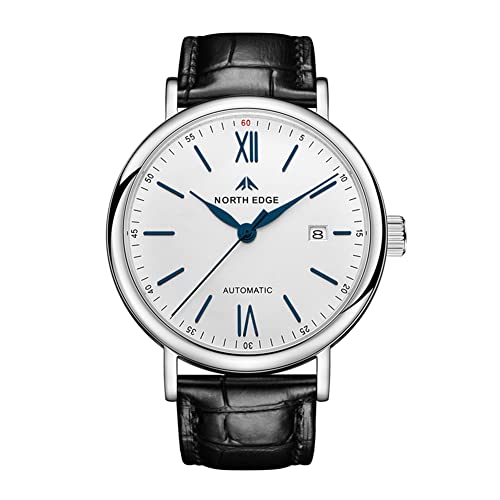 ENKUODE Männer automatische mechanische Armbanduhr 50M wasserdichte Business Skeleton Herrenuhren Uhr aus Edelstahl mit Saphirspiegel und automatischem Aufzug aus Rindsleder (Blau) von ENKUODE