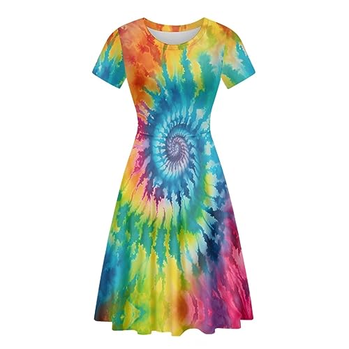 ENLACHIC Damen Casual Animal Floral Print Kurzarm A Line Swing T Shirt Kleid Plus Size, Regenbogenfarben., XX-Large von ENLACHIC