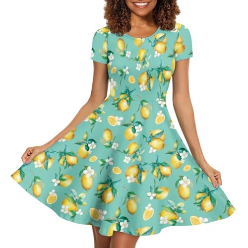 ENLACHIC Damen-Sommerkleid mit Blumenmuster, Tierdruck, lässig, locker, kurzärmelig, A-Linie, Swing-Kleid, Blumige Zitrone, Groß ENLACHIC Damen-Sommerkleid mit Blumenmuster, Tierdruck, lässig, locker, kurzärmelig, A-Linie, Swing-Kleid, Blumige Zitrone, Groß von ENLACHIC